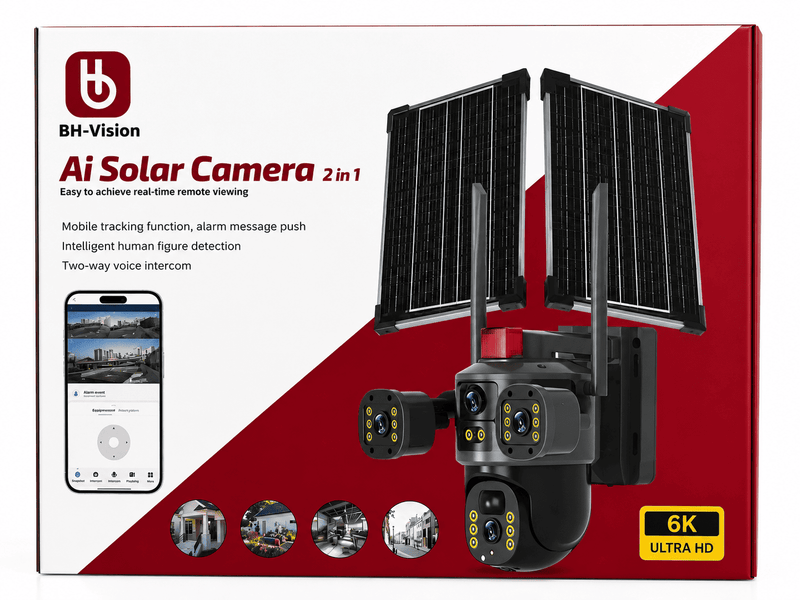 BH-Vision AI Solar Camera 2-in-1 | 6K Ultra HD Wireless Outdoor Security Camera