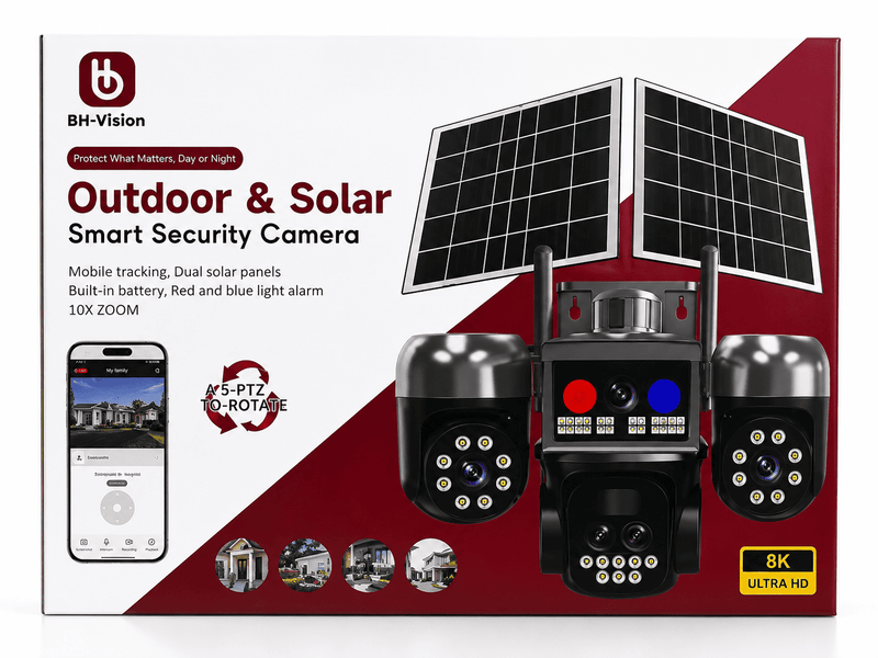 BH-Vision Outdoor & Solar Smart Security Camera | 8K Ultra HD Dual Solar PTZ Camera